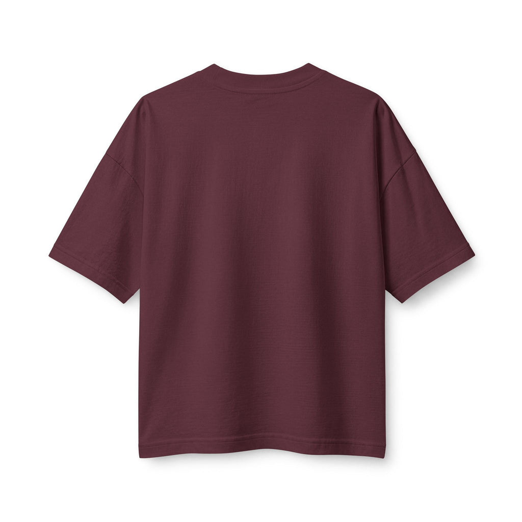 One Lord N+1 Bikes Women's Boxy Tee, Maroon, back view, ONE LORD. (N+1 BIKES.) Ephesians 4:5 (KJV)