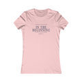 In The Beginning Women's Fitted Tee, women's fitted t-shirt, Pink, front view: navy IN THE BEGINNING with GENESIS 1:1, Genesis 1:1 (KJV)