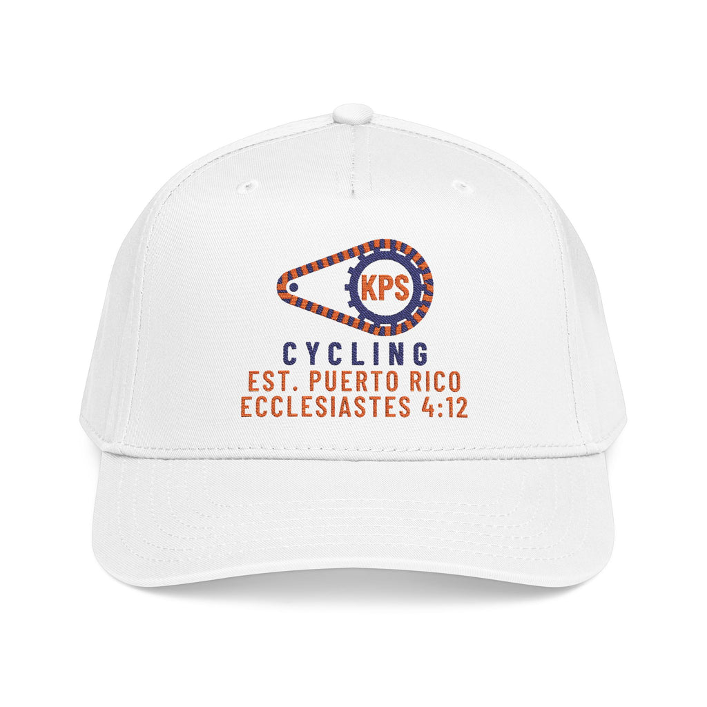 KPS Cycling Club Cap, White, front view, KPS CYCLING CLUB. Ecclesiastes 4:12 (KJV)