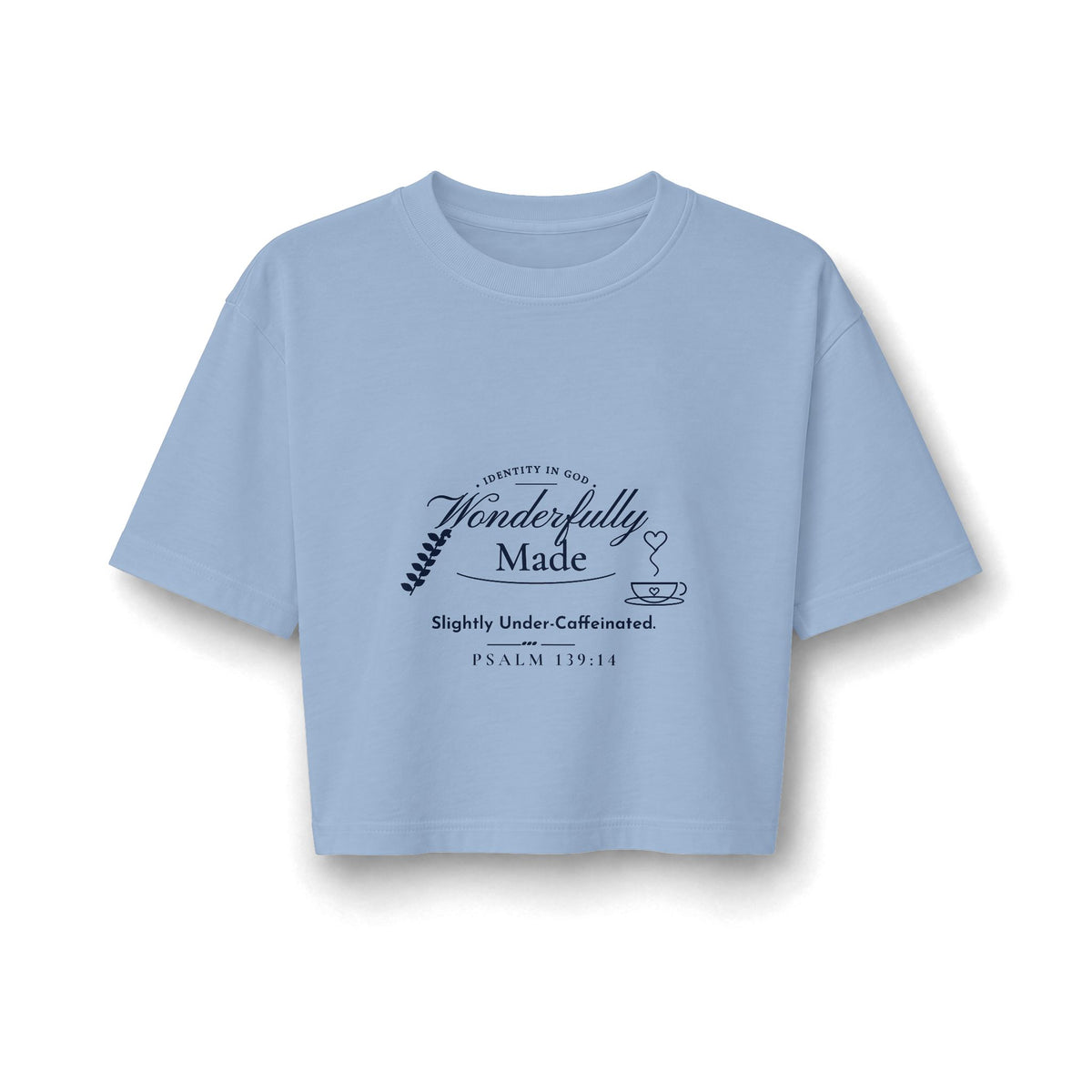 Wonderfully Made Crop Tee, Faded Powder Blue, front view, WONDERFULLY MADE., Psalm 139:14 (KJV)