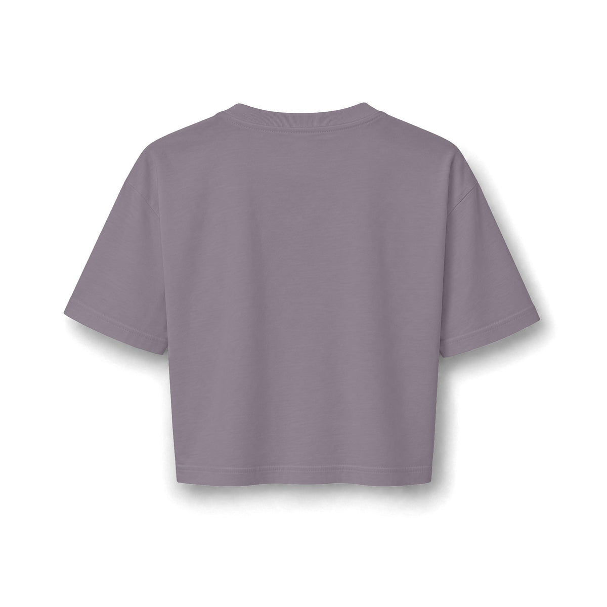 In Him Crop Tee, Faded Smokey Violet, back view, IN HIM. MY STRENGTH IS IN HIM. DEFINITELY NOT IN MY KNEES. Habakkuk 3:19 (KJV)