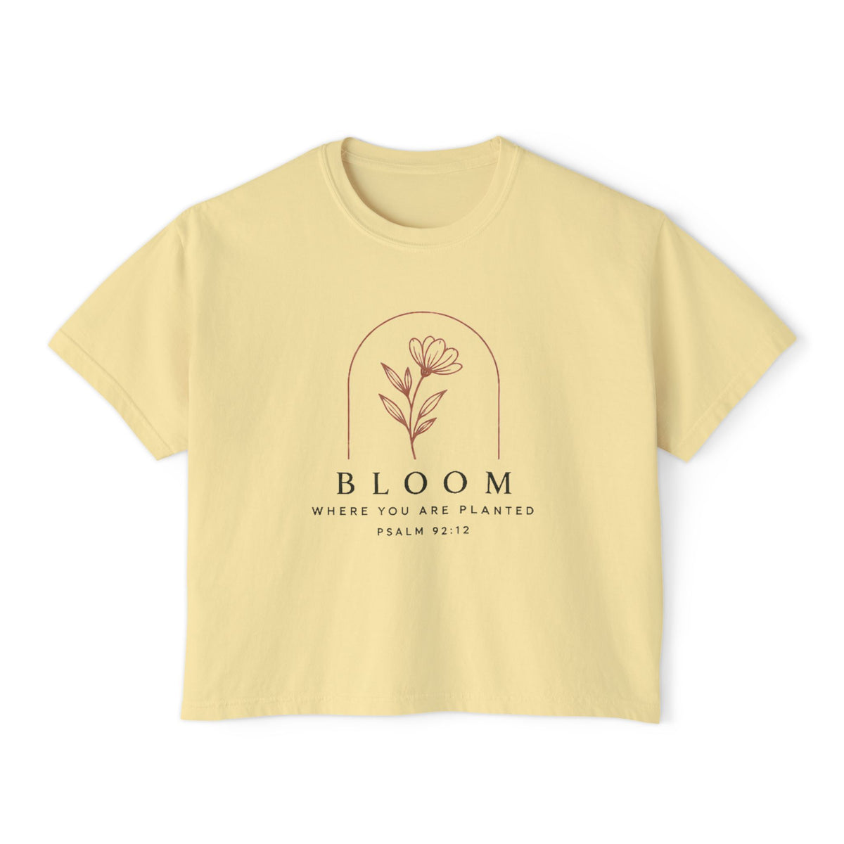 Bloom Tee, t-shirt, Butter, front view, BLOOM., Psalm 92:12 (KJV)