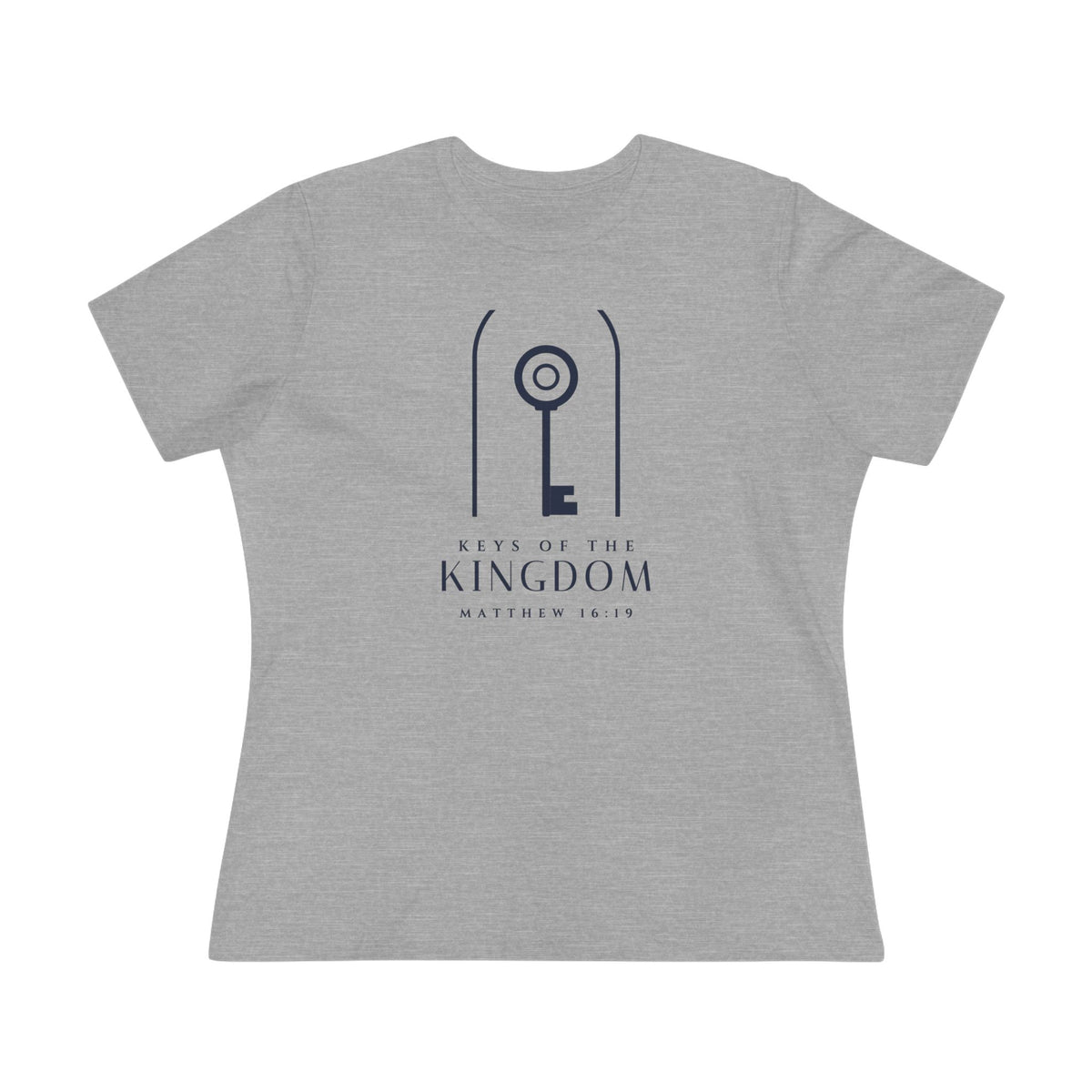 Keys of the Kingdom Women's Tee, Athletic Heather, front view, KEYS OF THE KINGDOM., Matthew 16:19 (KJV)