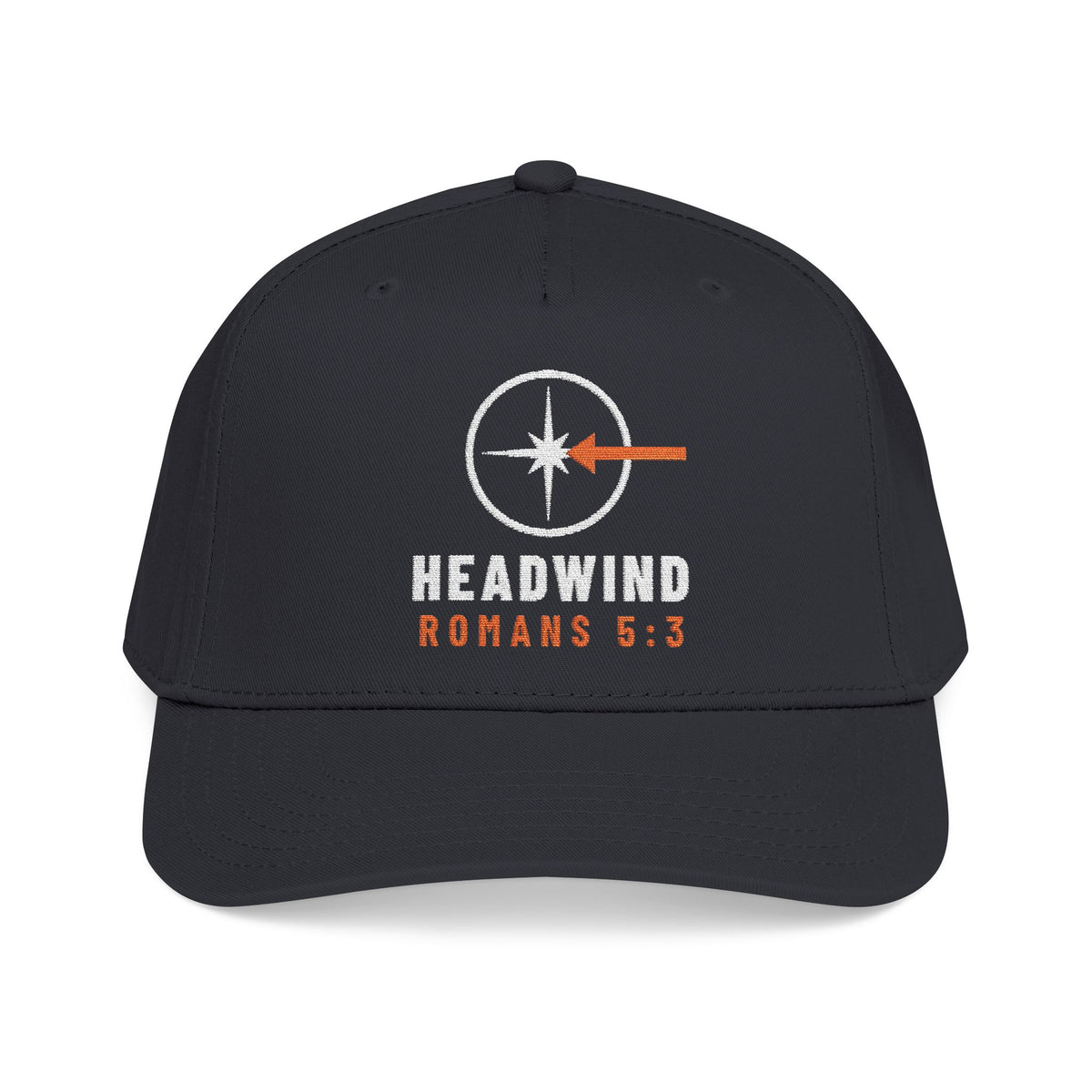 Headwind Compass Cap, Black, front view, HEADWIND WORKETH PATIENCE. Romans 5:3 (KJV)