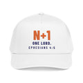 N+1 Cap, White, front view, N+1. ONE LORD. Ephesians 4:5 (KJV)
