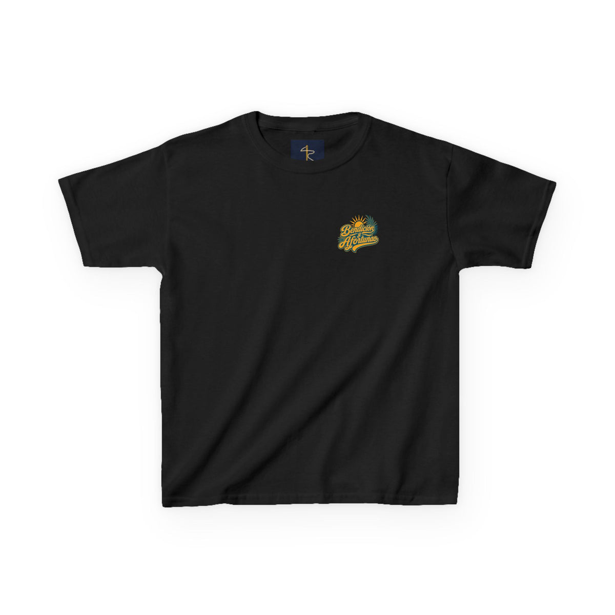 Bendecío y Afortunao Kids Tee, kids' t-shirt, Black, front view, BENDECÍO Y AFORTUNAO., Numbers 6:24 (KJV)