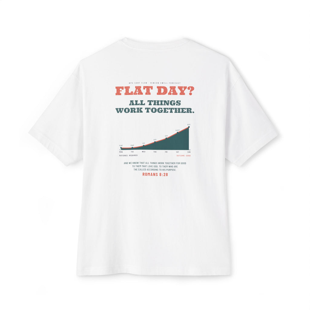 Flat Day? All Things Work Together Surf Tee, White, back view, FLAT DAY? ALL THINGS WORK TOGETHER., Romans 8:28 (KJV)