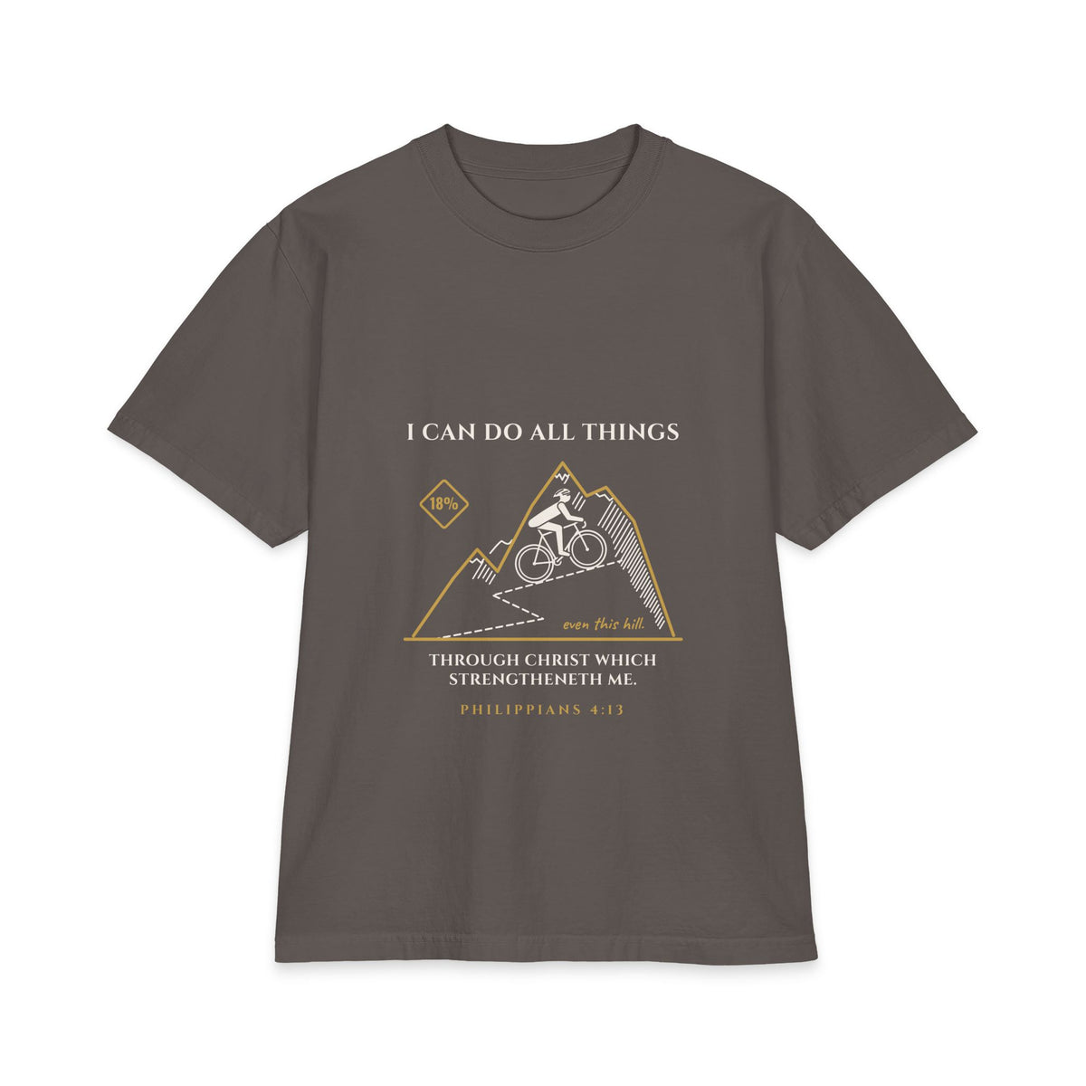 I Can Do All Things (Even This Hill) Cycling Tee, Dark Grey, front view, I CAN DO ALL THINGS. (EVEN THIS HILL.) Philippians 4:13 (KJV)