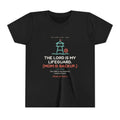 The Lord Is My Lifeguard (Mom Is Backup) Youth Tee, Black, front view, THE LORD IS MY LIFEGUARD. (MOM IS BACKUP.) Psalm 23:1 (KJV)