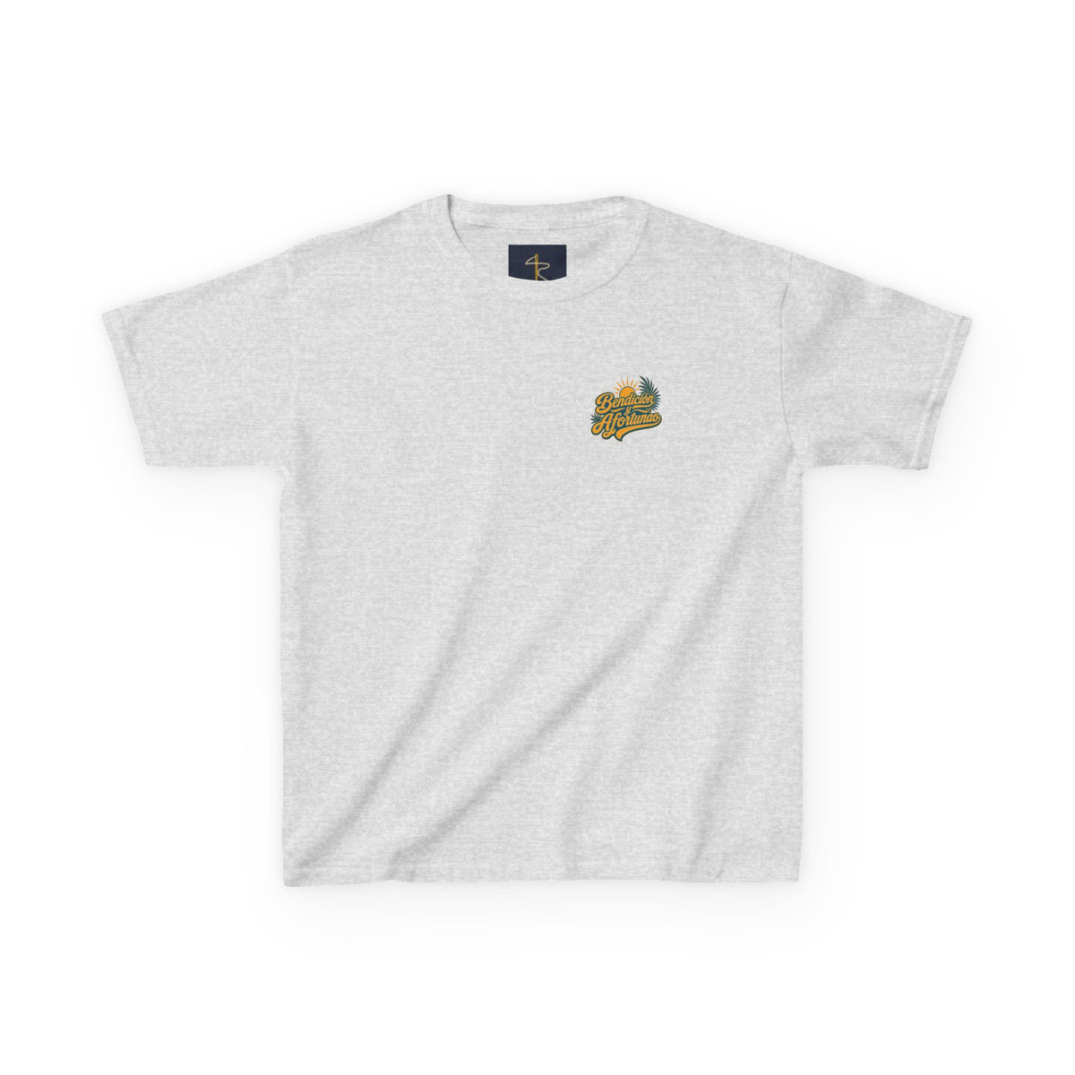 Bendecío y Afortunao Kids Tee, kids' t-shirt, Ash, front view, BENDECÍO Y AFORTUNAO., Numbers 6:24 (KJV)