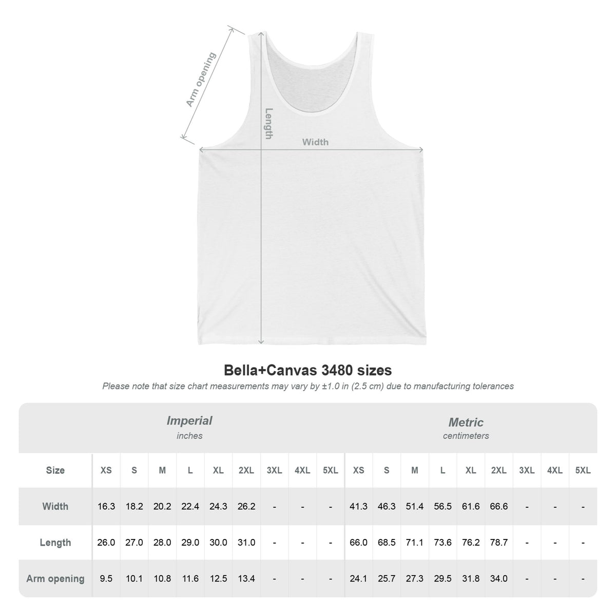 Fueled by Coffee & Grace Tank, size chart with measurements