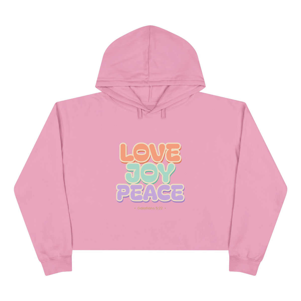Love Joy Peace Crop Hoodie, crop hoodie, Mauve, front view, LOVE. JOY. PEACE., Galatians 5:22 (KJV)