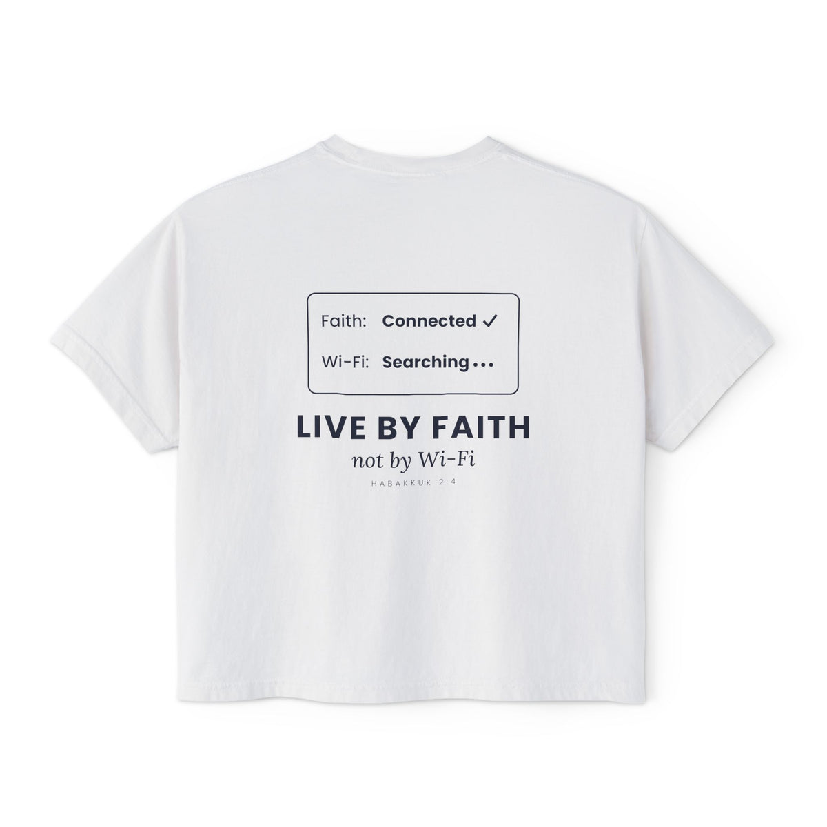 Live by Faith Crop Tee, crop t-shirt, White, back view, LIVE BY FAITH., Habakkuk 2:4 (KJV)