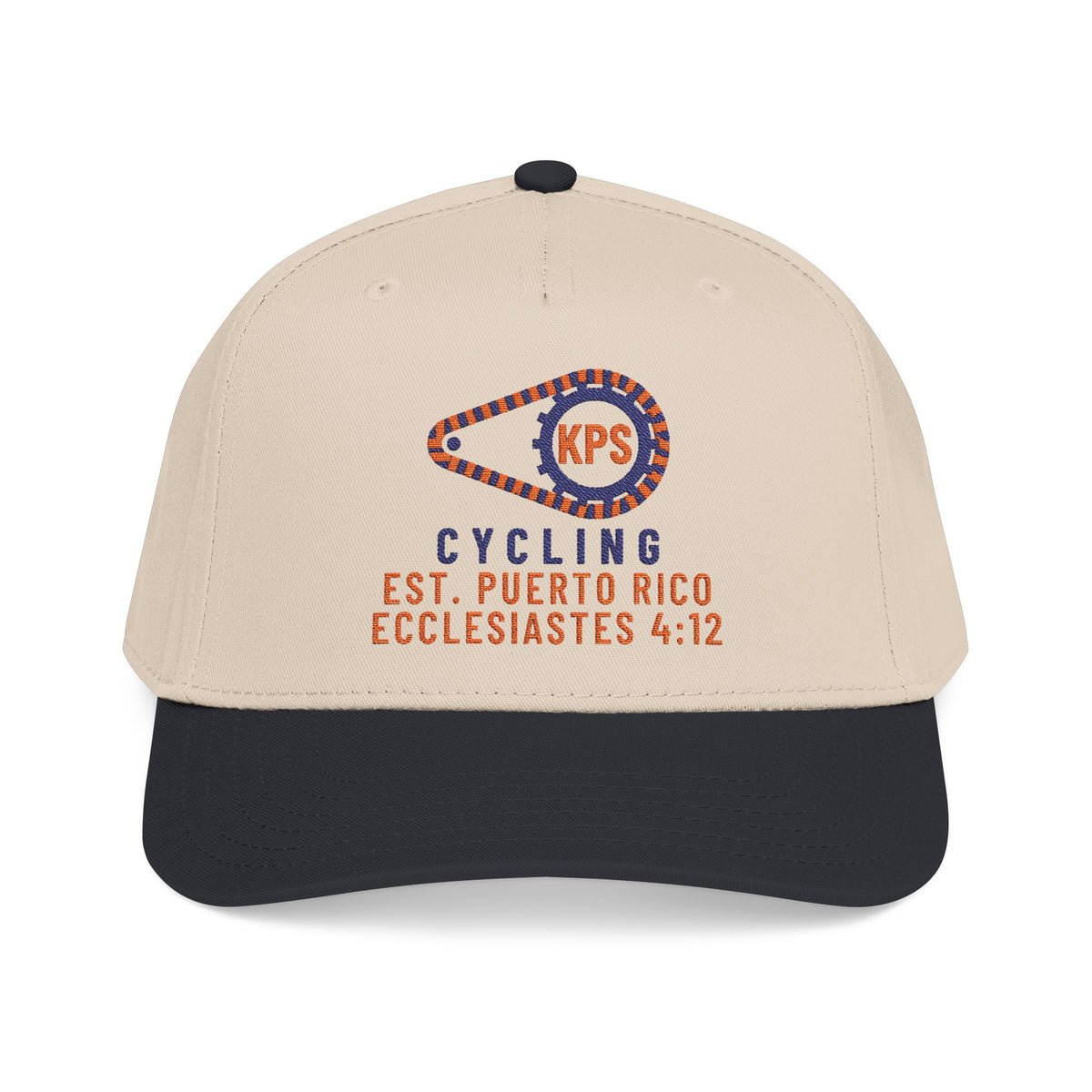 KPS Cycling Club Cap, Black / Natural, front view, KPS CYCLING CLUB., Ecclesiastes 4:12 (KJV)