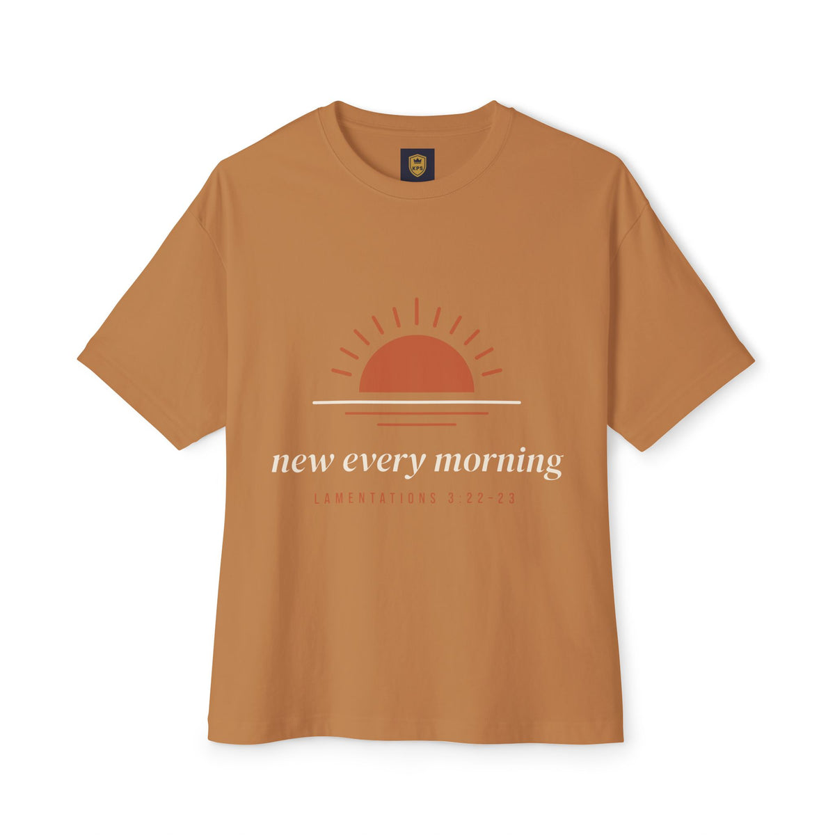 New Every Morning Tee, t-shirt, Toast, front view, NEW EVERY MORNING., Lamentations 3:22–23 (KJV)