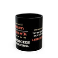 Forecast: New Mercies Black Mug, black 11 oz, side view, FORECAST: NEW MERCIES. Lamentations 3:23 (KJV)