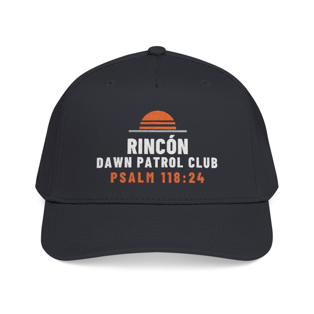 Rincón Dawn Patrol Club Cap, Black, front view, RINCÓN DAWN PATROL CLUB. Psalm 118:24 (KJV)