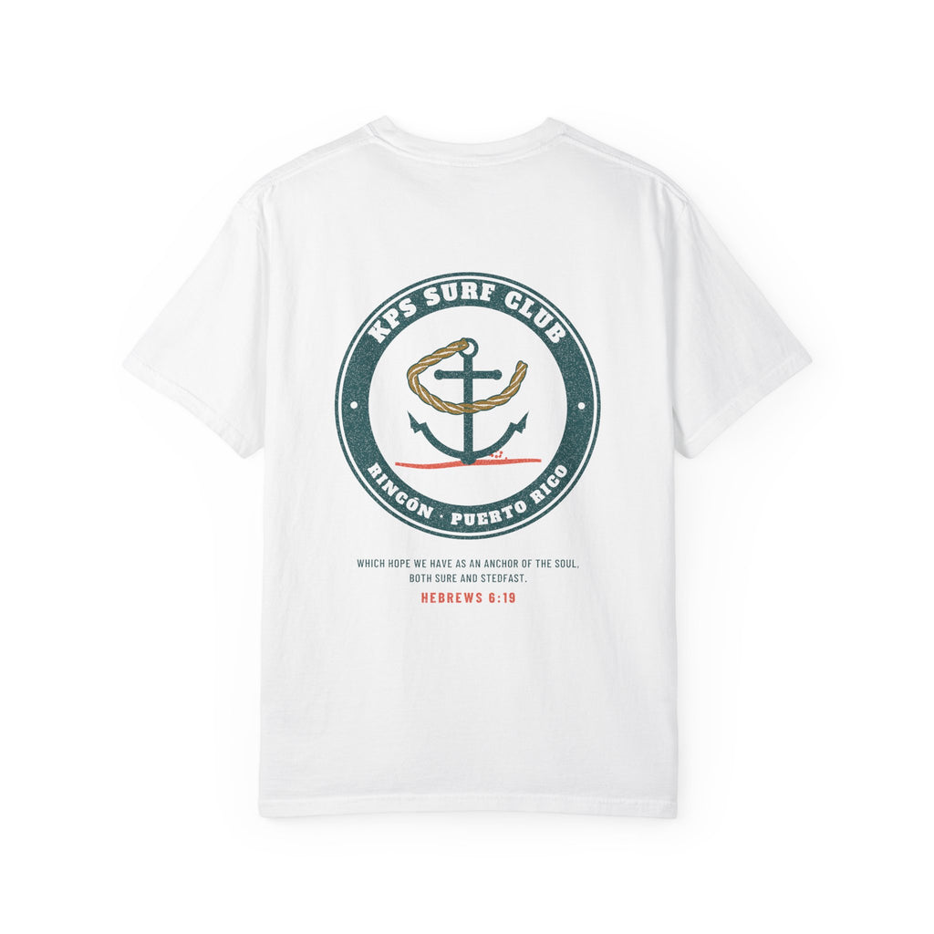 KPS Surf Club Anchor Tee, White, back view, KPS SURF CLUB. Hebrews 6:19 (KJV)