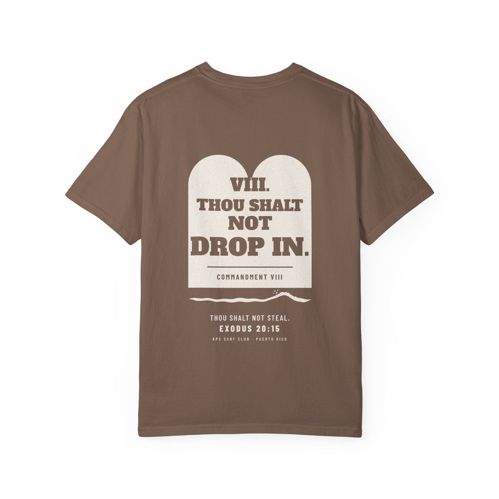 Thou Shalt Not Drop In Surf Tee, Espresso, back view, THOU SHALT NOT DROP IN. Exodus 20:15 (KJV)