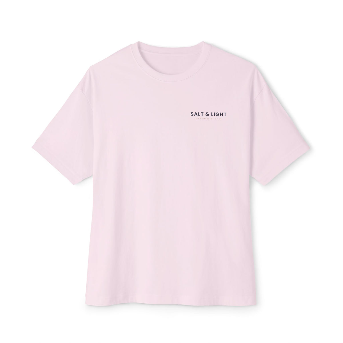 Salt & Light Boxy Tee, t-shirt, Soft Pink, front view, SALT & LIGHT., Matthew 5:13–14 (KJV)
