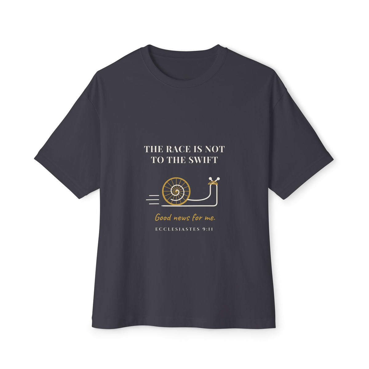 The Race Is Not to the Swift (Good News for Me) Cycling Tee, Dark Grey, front view, THE RACE IS NOT TO THE SWIFT. (GOOD NEWS FOR ME.) Ecclesiastes 9:11 (KJV)