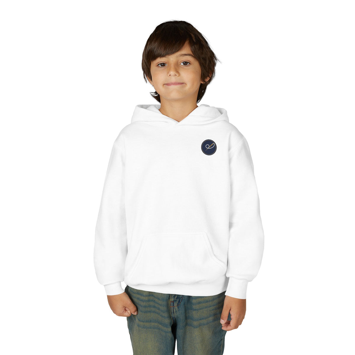 Child of God Youth Hoodie, kids' hoodie, White, front view, worn by a child, A CHILD OF GOD… STILL ASKING “ARE WE THERE YET?”, 1 John 3:2 (KJV)