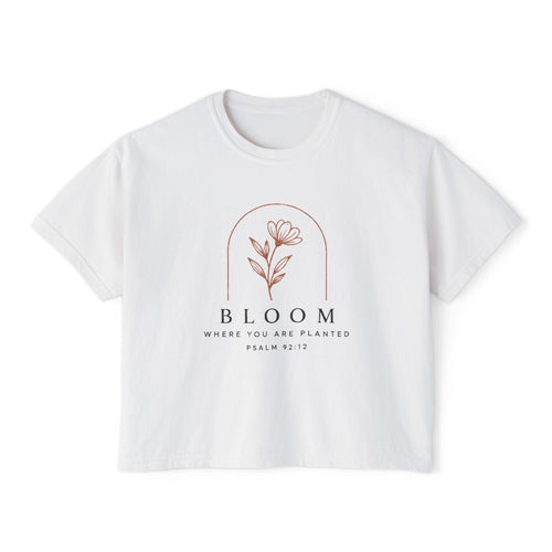 Bloom Tee, t-shirt, White, front view, BLOOM., Psalm 92:12 (KJV)