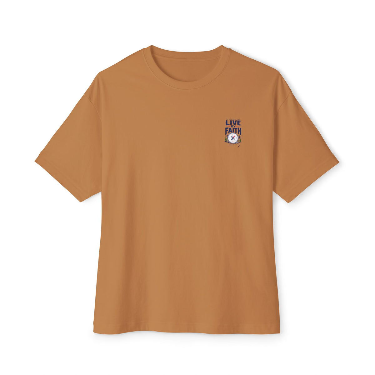Live by Faith Compass Tee, t-shirt, Toast, front view, LIVE BY FAITH., Romans 1:17 (KJV)