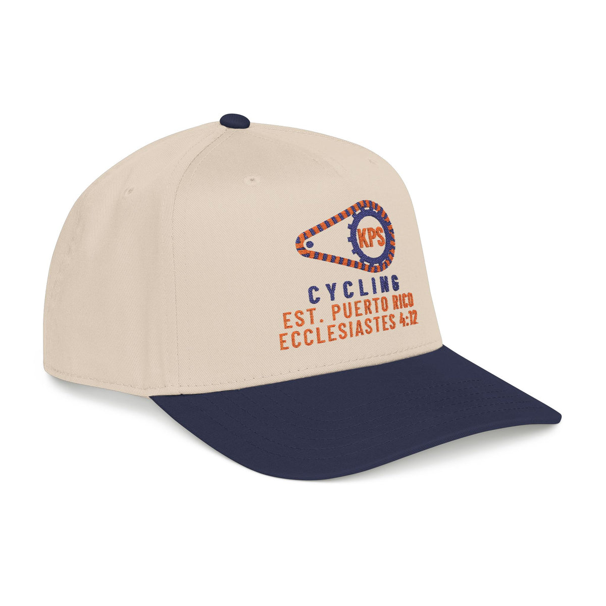 KPS Cycling Club Cap, Navy / Natural, side view, KPS CYCLING CLUB., Ecclesiastes 4:12 (KJV)