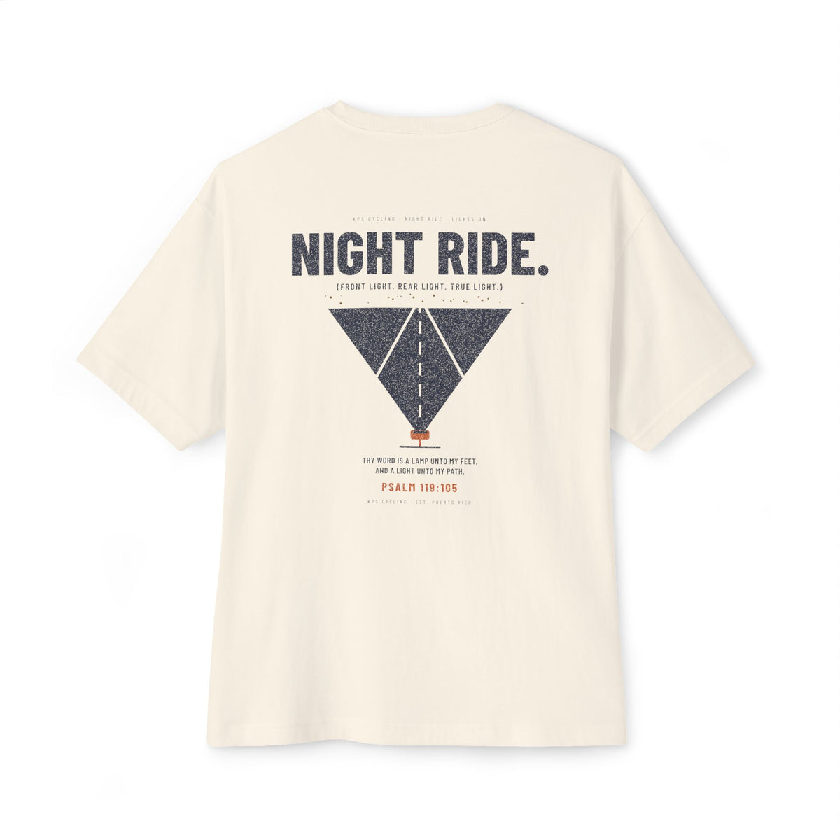 Night Ride Cycling Tee, Natural, back view, NIGHT RIDE. (FRONT LIGHT. REAR LIGHT. TRUE LIGHT.), Psalm 119:105 (KJV)