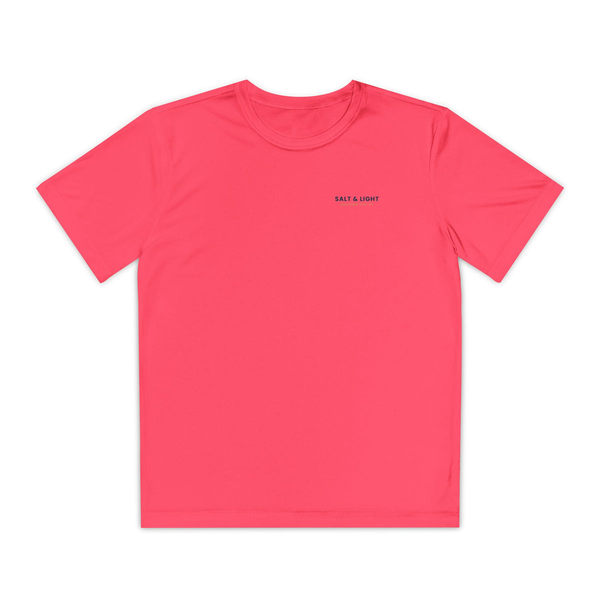 Salt & Light Youth Tee, kids' t-shirt, Hot Coral, front view, SALT & LIGHT., Matthew 5:13–14 (KJV)