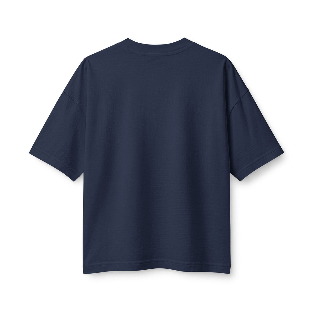 Anchored Women's Boxy Tee, Navy, back view, ANCHORED. (EVEN WHEN MY LEASH ISN'T.) Hebrews 6:19 (KJV)