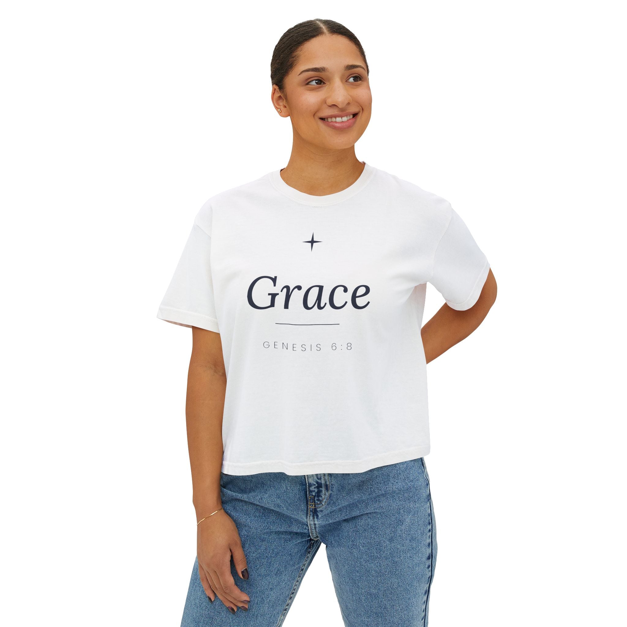 Grace Women's Boxy Tee – Genesis 6:8 Christian Tee | KPS