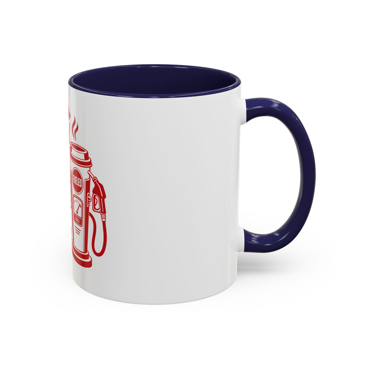 Fueled by Coffee & Grace Mug, mug, Navy inside and handle, handle on the right, FUELED BY COFFEE & GRACE., 2 Corinthians 12:9 (KJV)