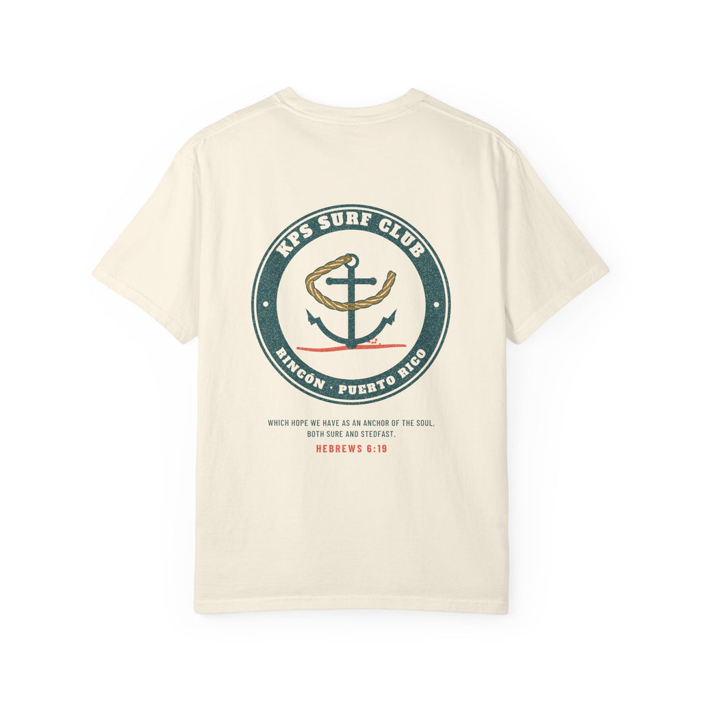 KPS Surf Club Anchor Tee, Ivory, back view, KPS SURF CLUB. Hebrews 6:19 (KJV)