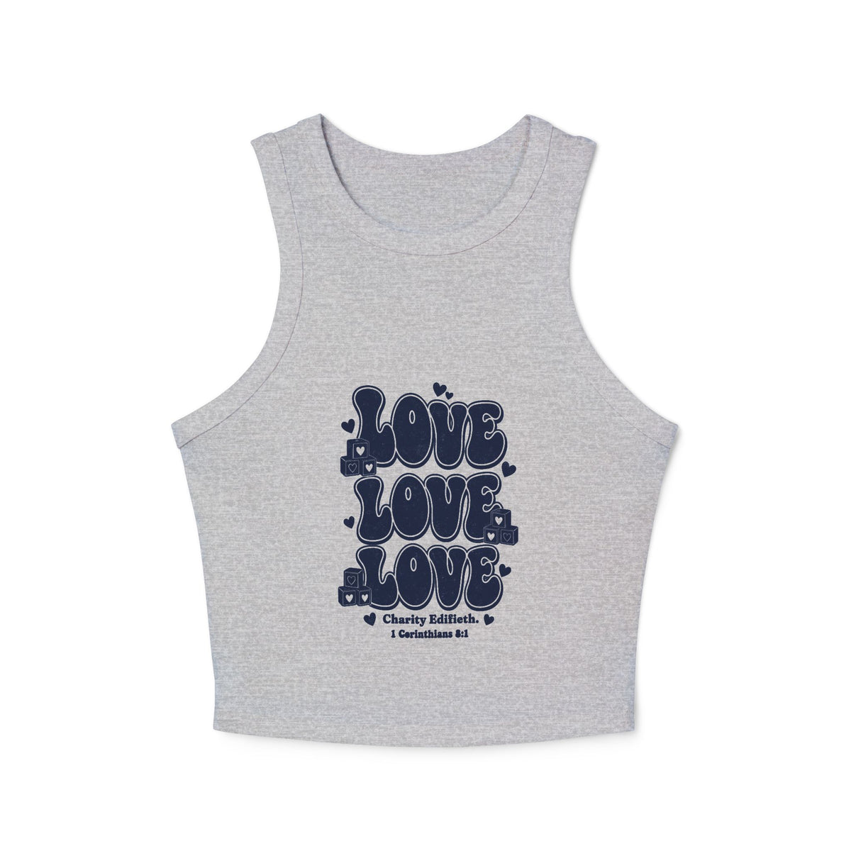 Love Love Love Tank, tank top, Athletic Heather, front view, LOVE, LOVE, LOVE., 1 Corinthians 8:1 (KJV)
