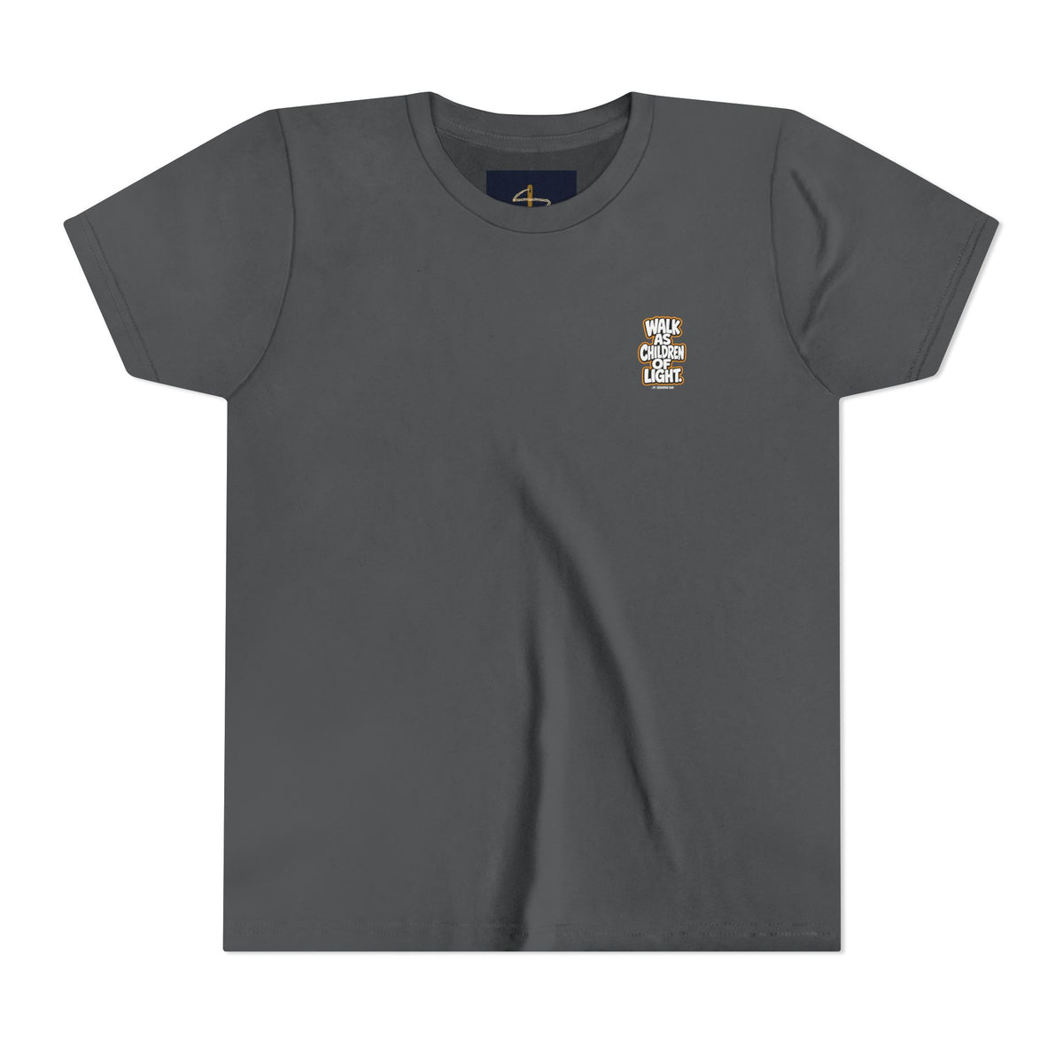 Children of Light Youth Tee, kids' t-shirt, Asphalt, front view, WALK AS CHILDREN OF LIGHT., Ephesians 5:8 (KJV)