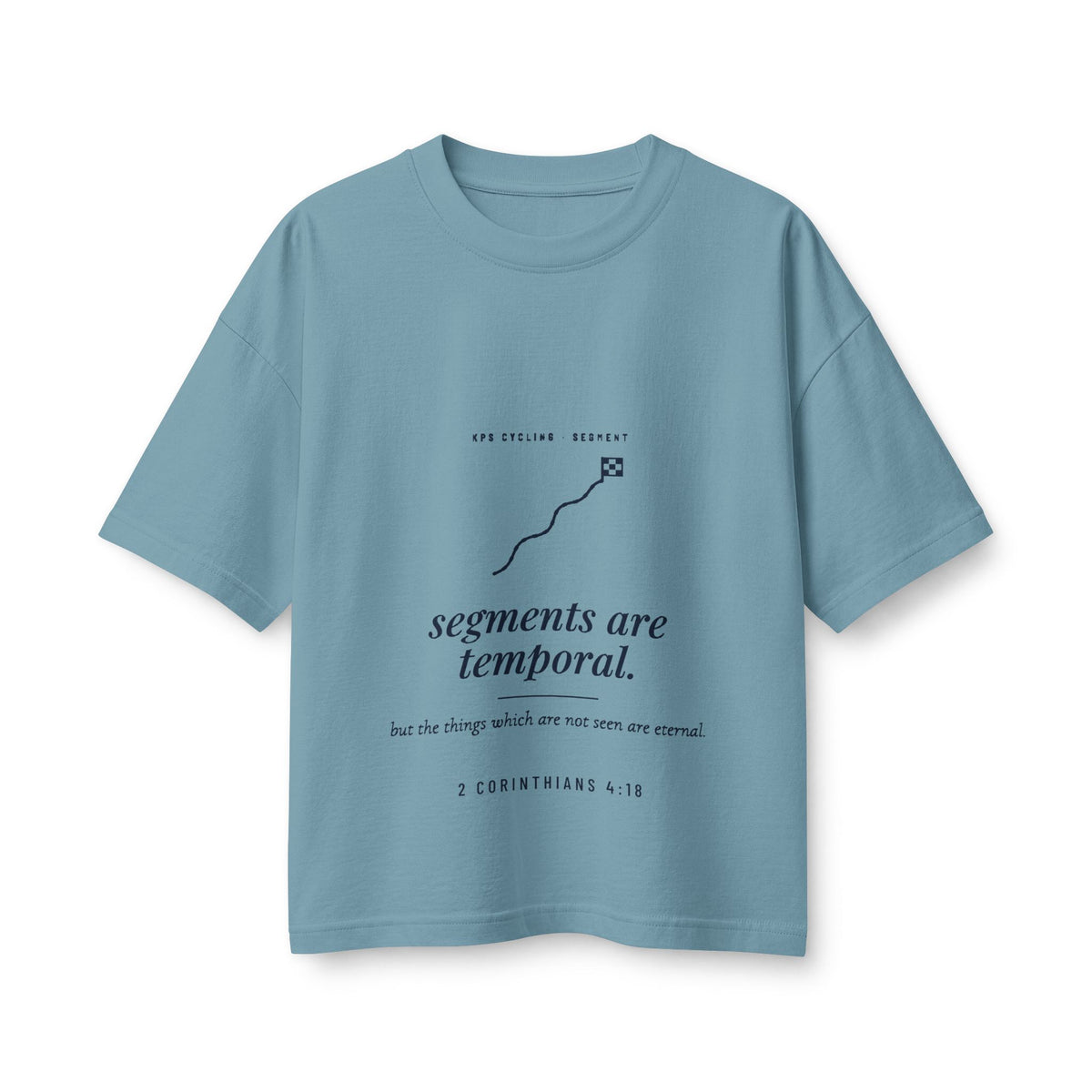 Segments Are Temporal Women's Boxy Tee, Vintage Denim, front view, SEGMENTS ARE TEMPORAL. 2 Corinthians 4:18 (KJV)