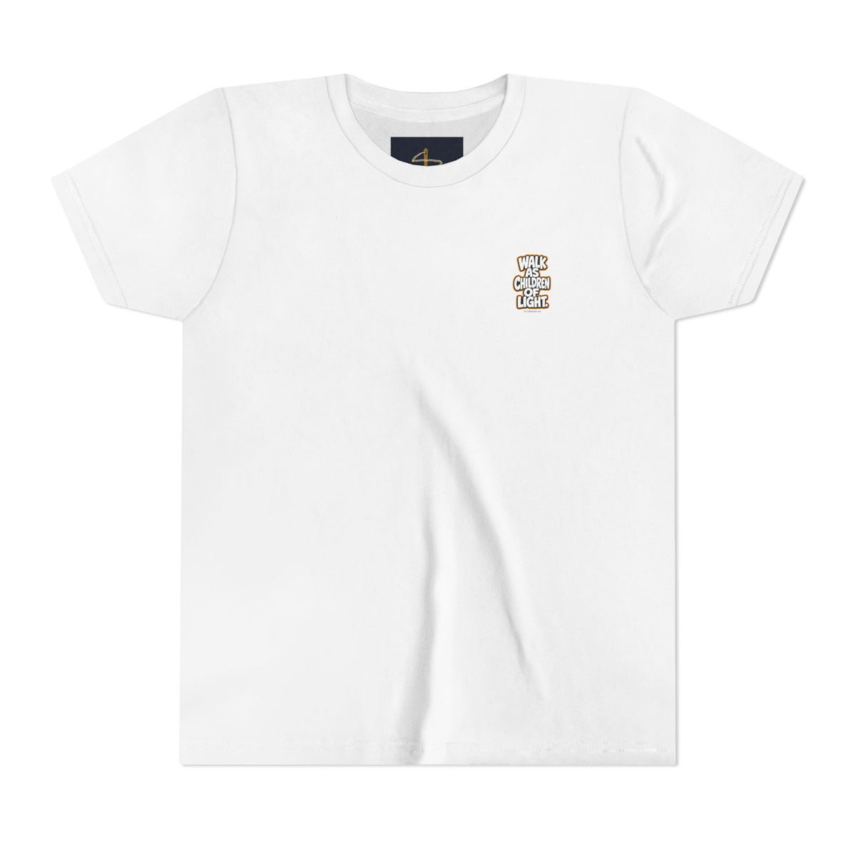 Children of Light Youth Tee, kids' t-shirt, White, front view, WALK AS CHILDREN OF LIGHT., Ephesians 5:8 (KJV)