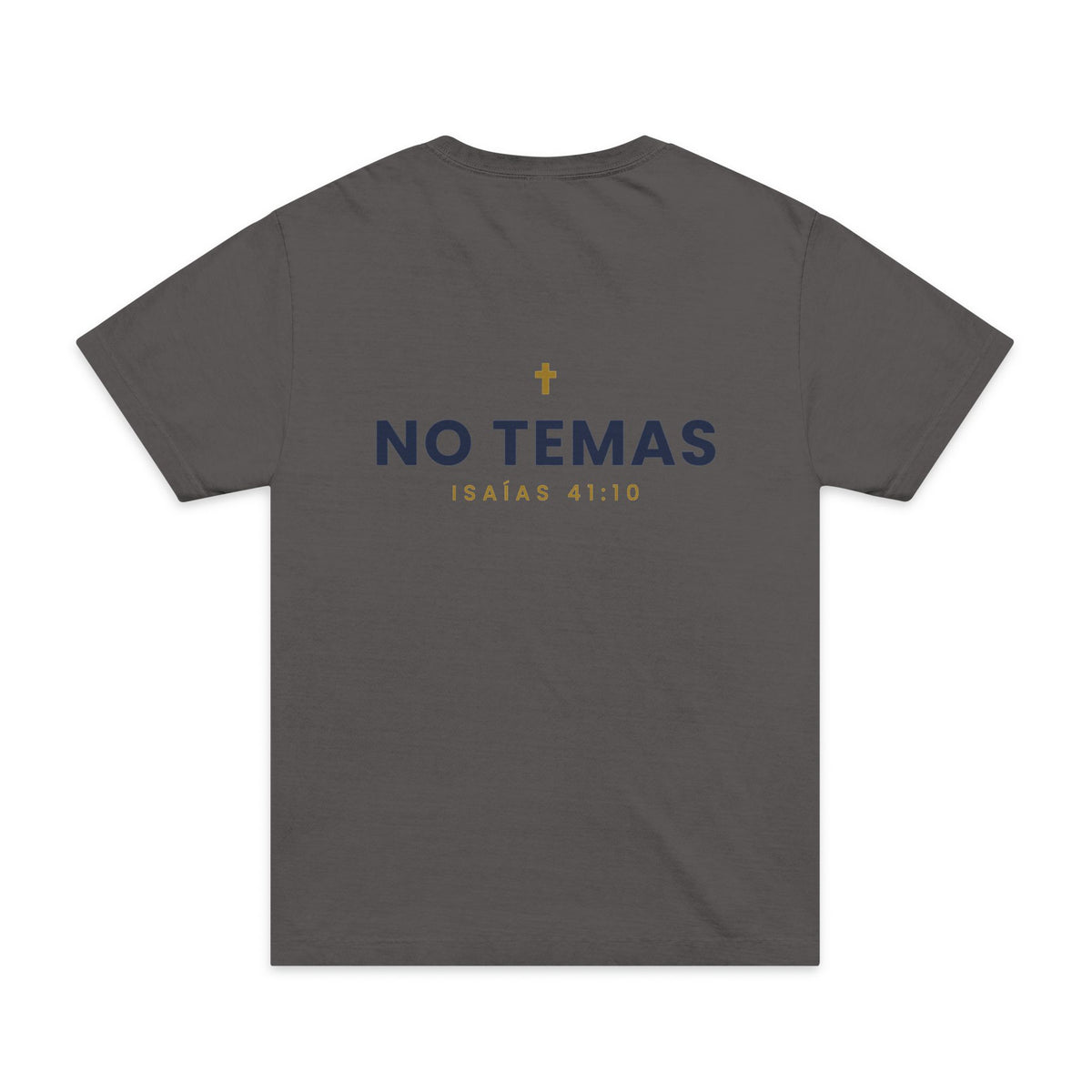 No Temas Tee, t-shirt, Washed Charcoal, back view, NO TEMAS., Isaiah 41:10 (KJV)