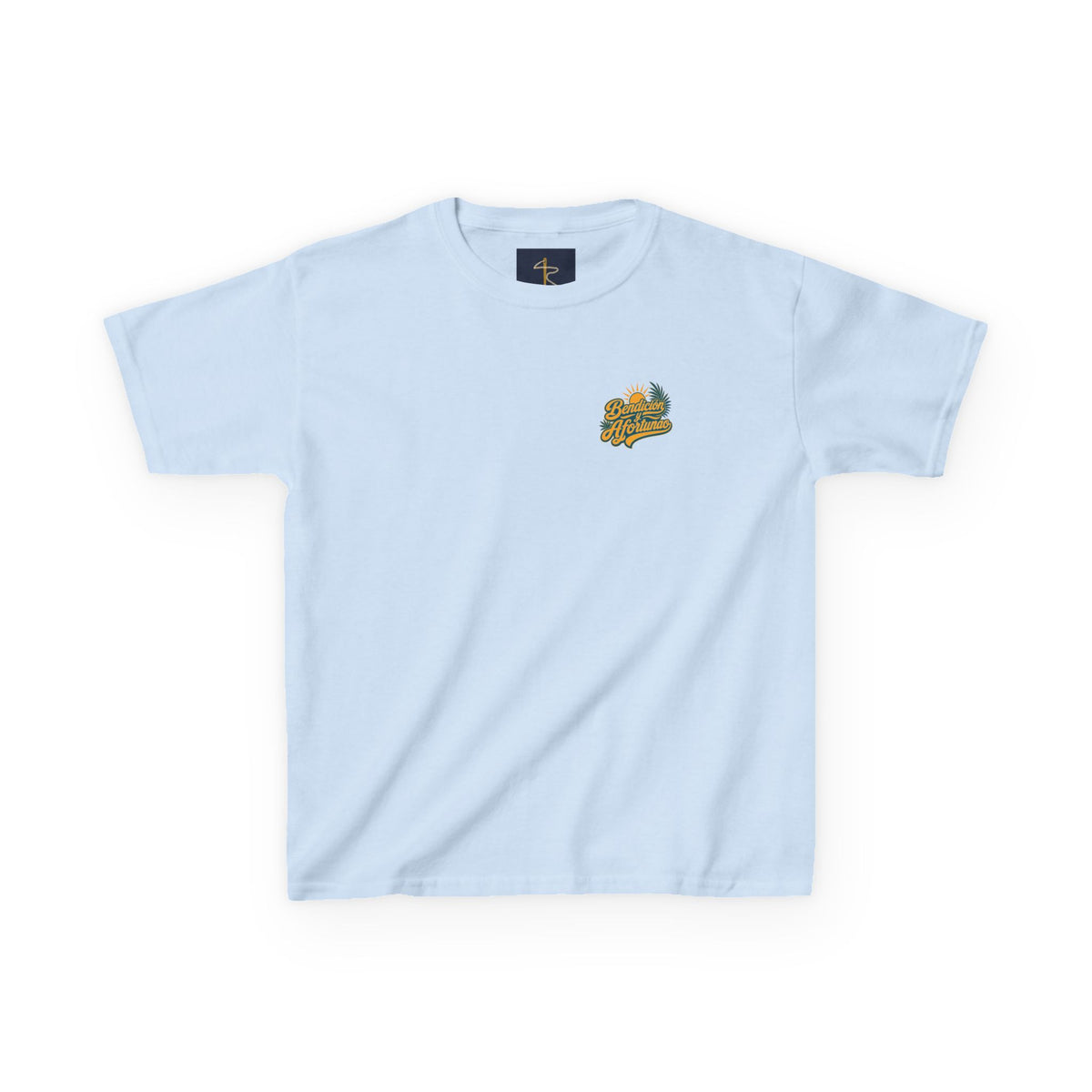 Bendecío y Afortunao Kids Tee, kids' t-shirt, Light Blue, front view, BENDECÍO Y AFORTUNAO., Numbers 6:24 (KJV)