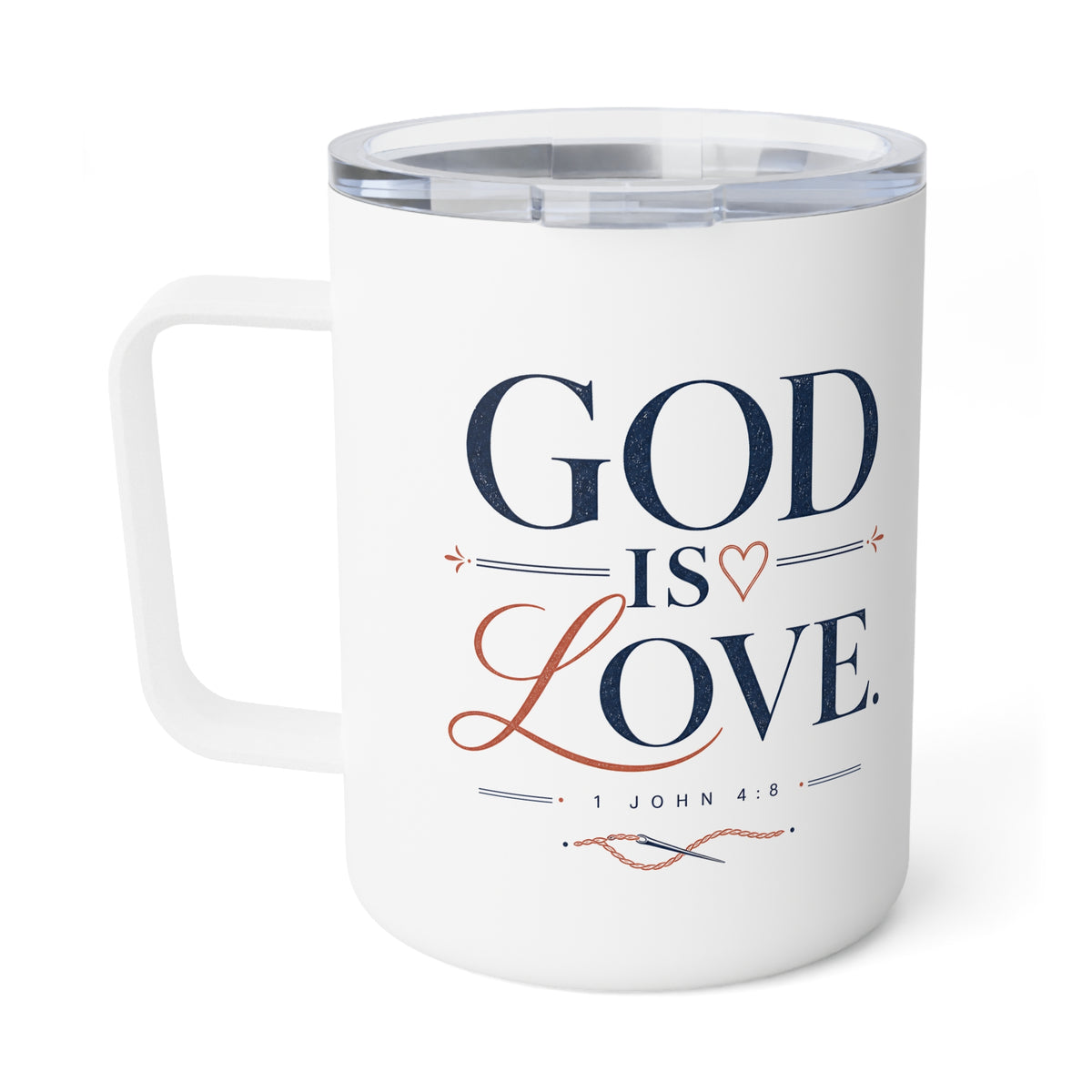 God Is Love Travel Mug, travel mug, White, handle on the left, GOD IS LOVE., 1 John 4:8 (KJV)