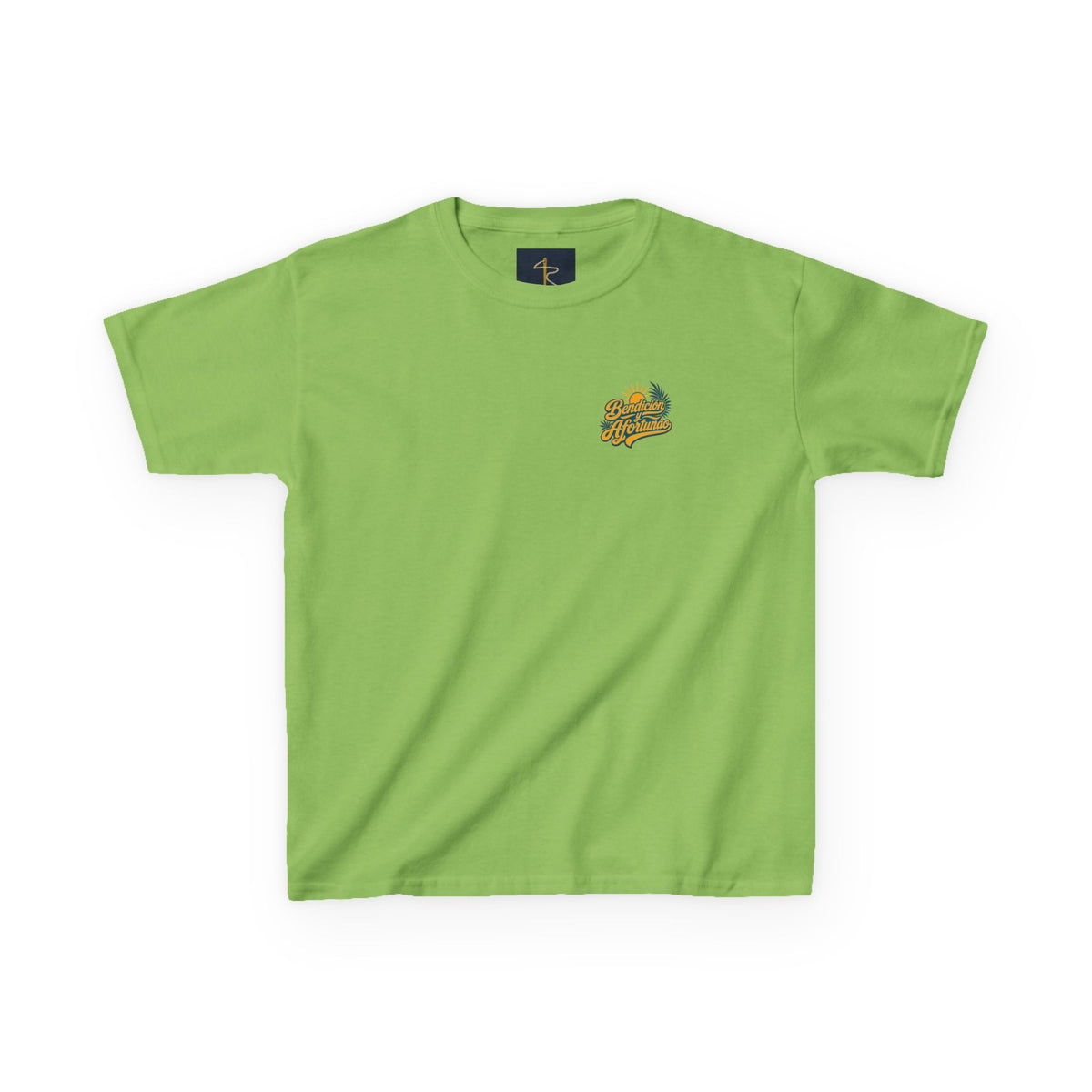 Bendecío y Afortunao Kids Tee, kids' t-shirt, Lime, front view, BENDECÍO Y AFORTUNAO., Numbers 6:24 (KJV)