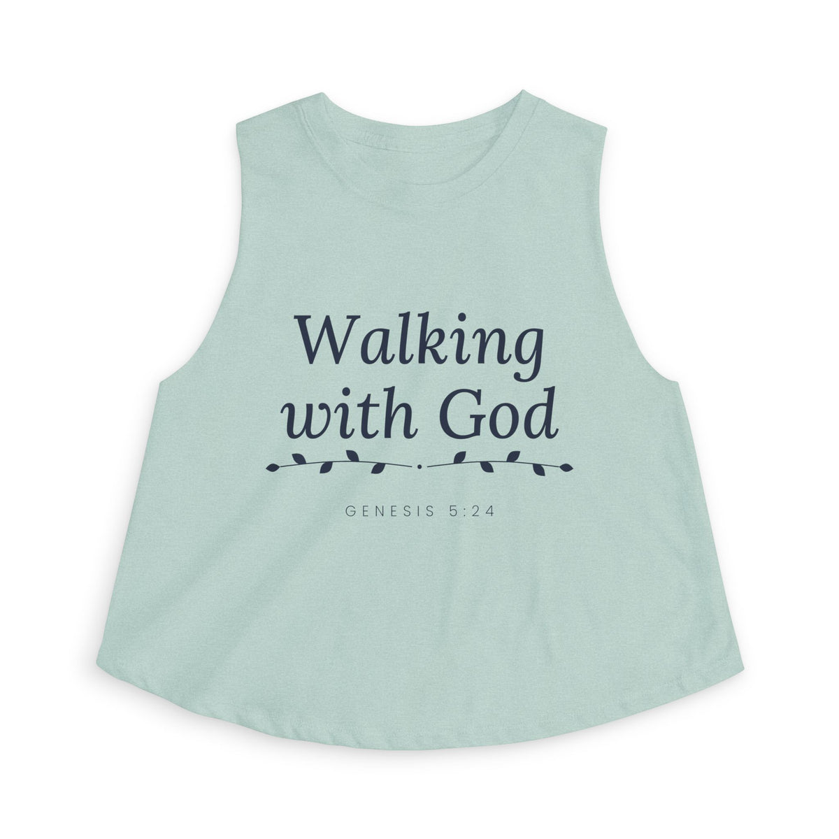 Walking With God Crop Tank, crop tank, Heather Dusty Blue, front view, WALKING WITH GOD., Genesis 5:24 (KJV)
