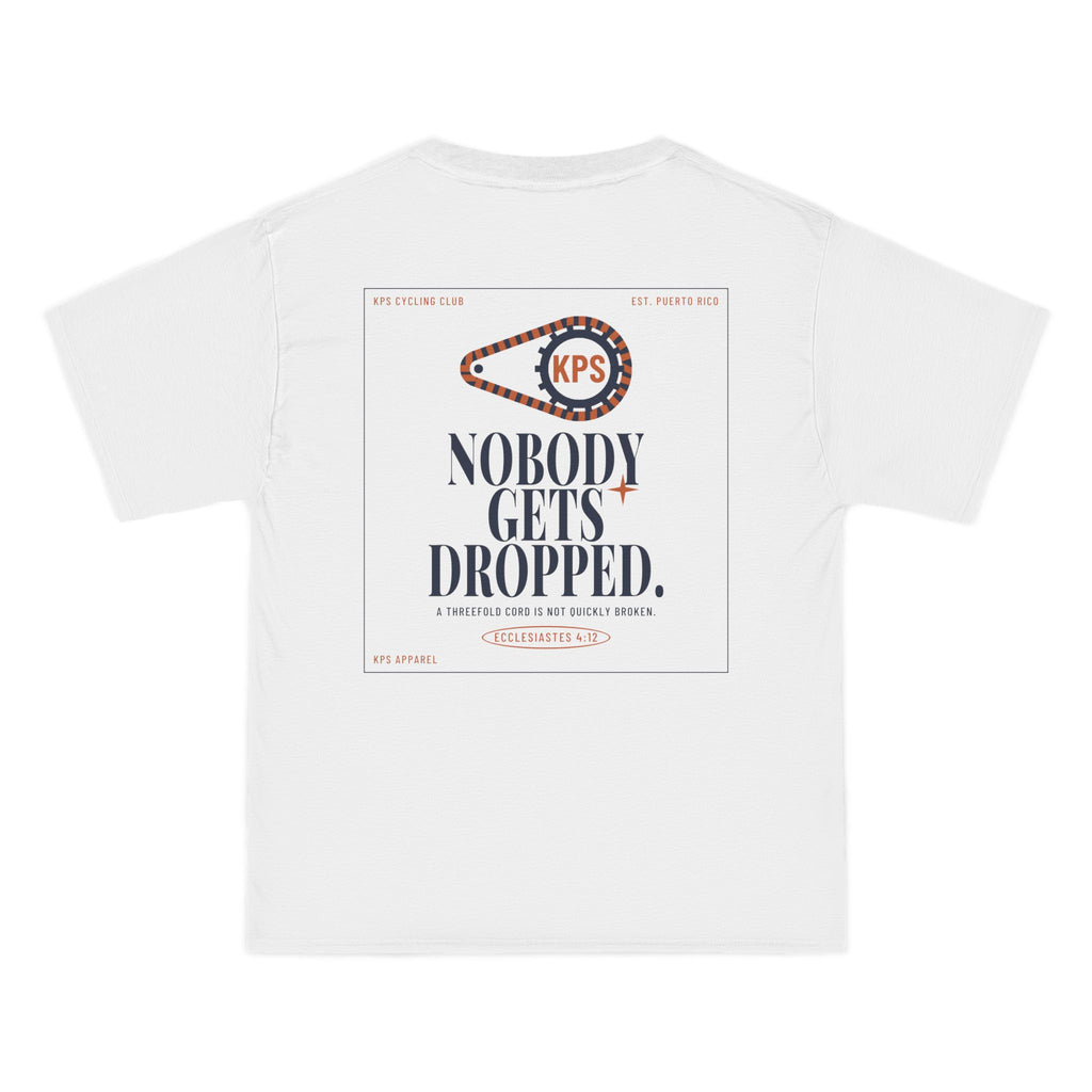 KPS Cycling Club Tee, White, back view, KPS CYCLING CLUB. Ecclesiastes 4:12 (KJV)