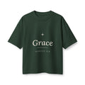 Grace Women's Boxy Tee, Forest, front view, GRACE., Genesis 6:8 (KJV)