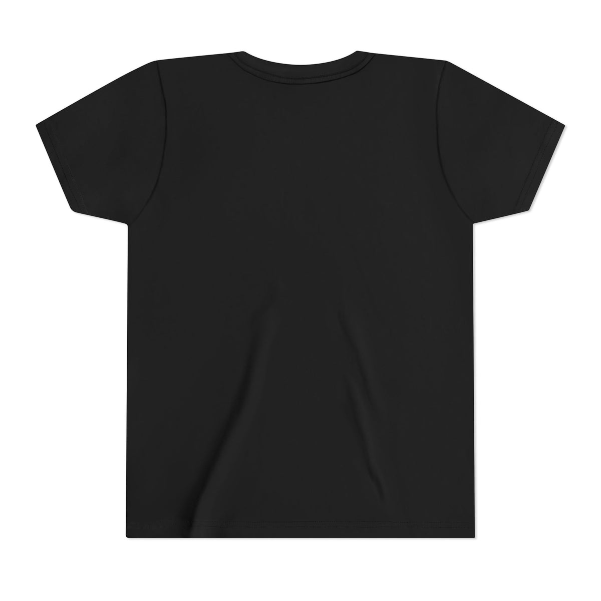 Kingdom Kid Youth Tee in Black, flat back view (plain back): KINGDOM KID. crown print, Matthew 6:33 (KJV)