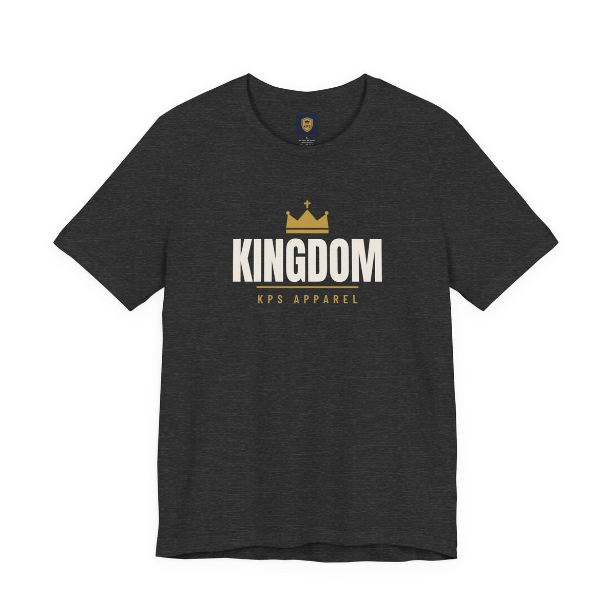 Kingdom Tee, t-shirt, Dark Grey Heather, front view, KINGDOM., Matthew 6:33 (KJV)