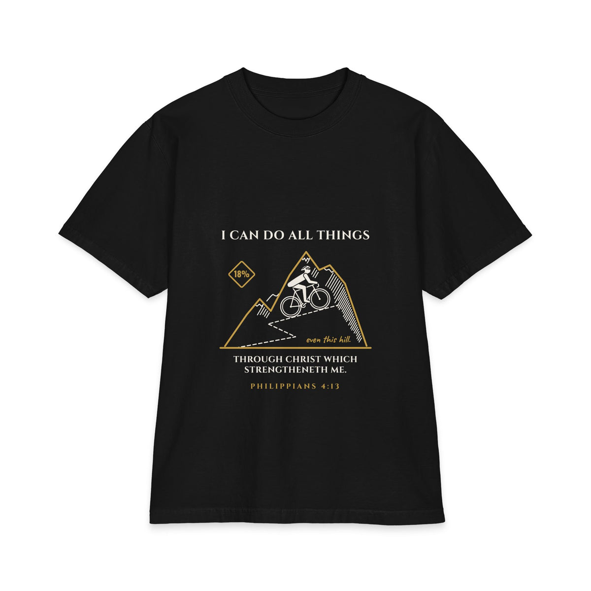 I Can Do All Things (Even This Hill) Cycling Tee, Black, front view, I CAN DO ALL THINGS. (EVEN THIS HILL.) Philippians 4:13 (KJV)