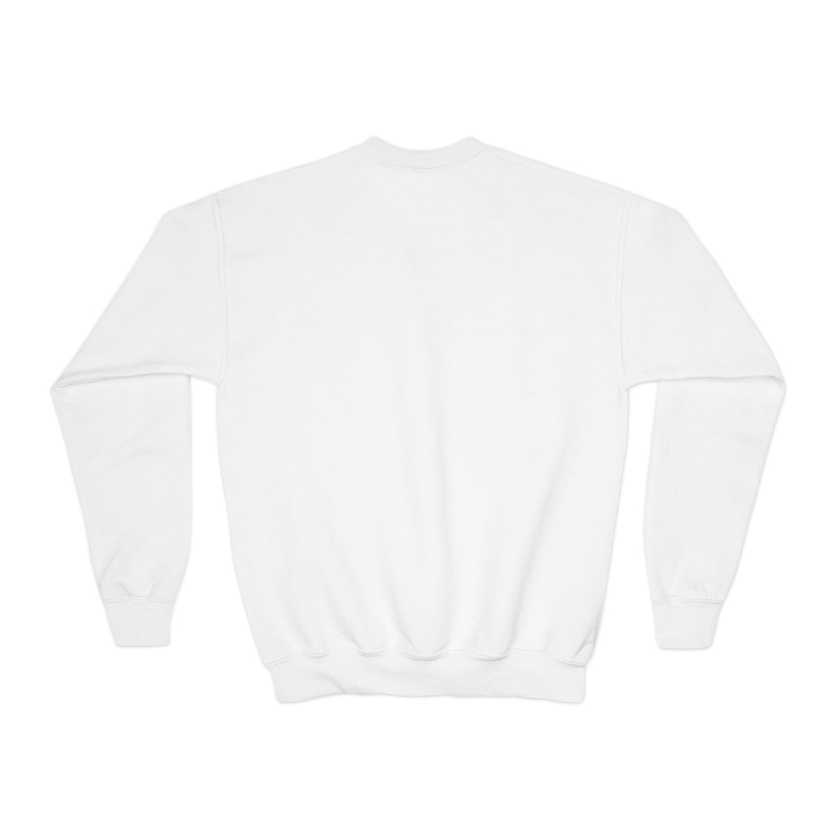 Ay Bendito, Pero Con Fe Youth Crewneck, youth crewneck sweatshirt, White, back view, plain, AY BENDITO, PERO CON FE., Isaiah 41:10 (KJV)